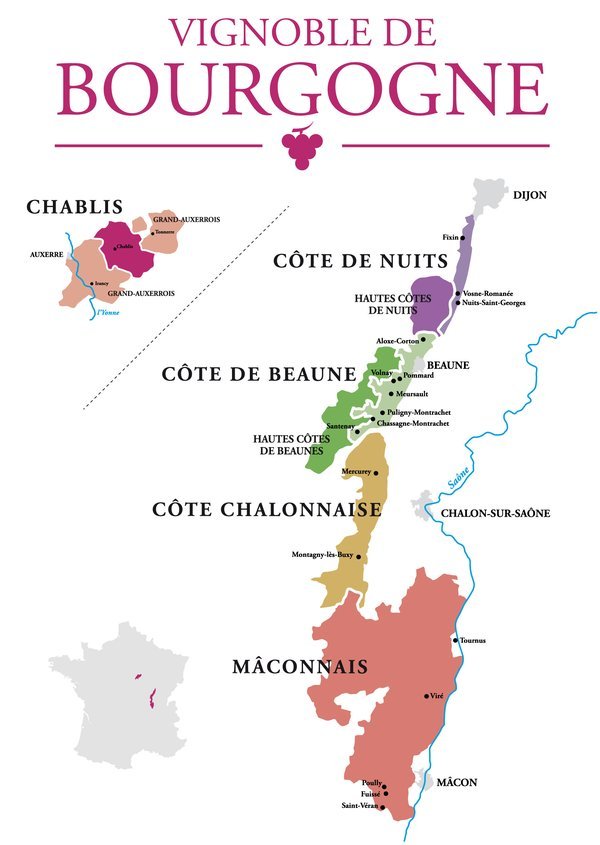 Carte du vignoble de Bourgogne